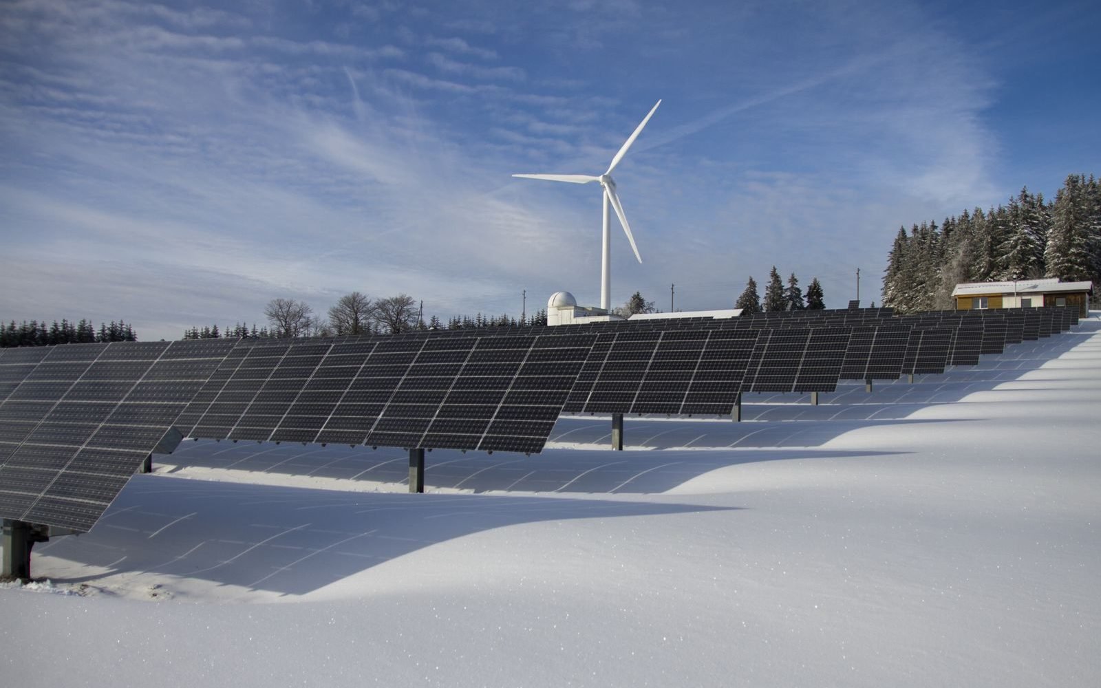 Solar panels and a wind turbine